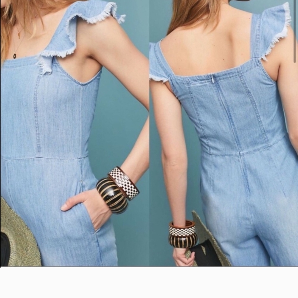 Anthropologie Dolan Wide Leg Flutter Sleeve Chambray Denim Jumpsuit